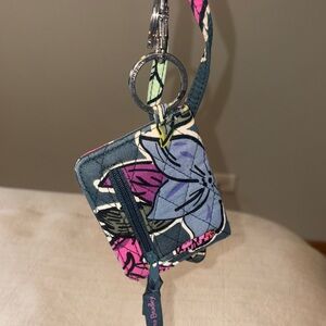 Vera Bradley Floral Lanyard Card Holder in Blue Pink Green. RFID